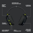 Auricular Logitech G435 - Audífono con micrófono para gamer, inalámbrico, controlador de 40mm, 2.4 GHz LIGHTSPEED, bluetooth, compatible con PC, PlayStation 4/5, color negro/amarillo. 981-001049