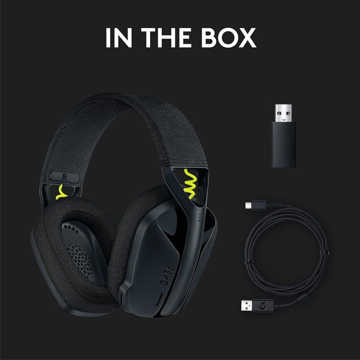 Auricular Logitech G435 - Audífono con micrófono para gamer, inalámbrico, controlador de 40mm, 2.4 GHz LIGHTSPEED, bluetooth, compatible con PC, PlayStation 4/5, color negro/amarillo. 981-001049