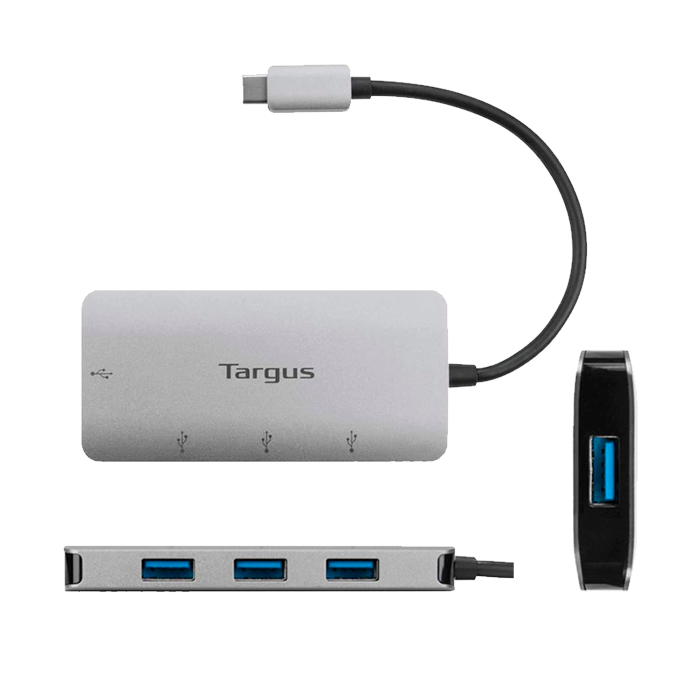 Hub Targus ACH226BT - USB-C a USB-A 3.0 de 4 Puertos, Compatible con Windows y Mac Os, Plateado