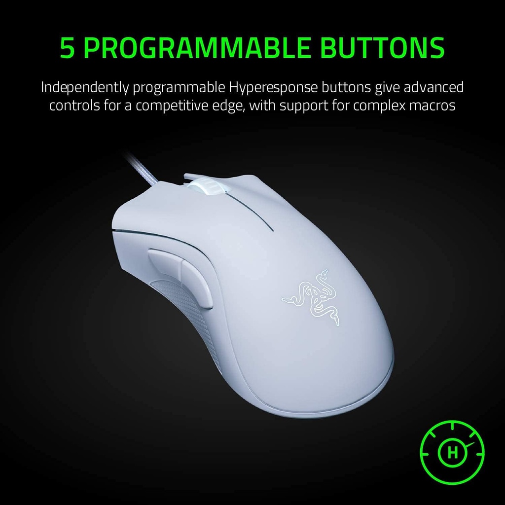 Mouse Razer Deathadder Esssential White Edition - Ratón óptico alámbrico para gamer, rgb chroma, 5 botones programables, 6400 dpi, usb, color blanco. RZ01-03850200-R3U1 