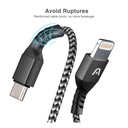 Cable Trenzado de Nailon Argom, ARG-CB-0024BK, USB Tipo C macho a Lightning de 18W macho, 1.8m (6pies).