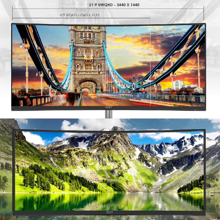 Monitor MSI PRO MP341CQ - 34" Curvo Gaming, 3440 x 1440 (UWQHD), 100Hz, 4ms, 21:9, 3000:1, 2x HDMI™ 2.0 (FHD@120Hz), 1x DisplayPort 1.2a, Color: Negro. PRO MP341CQ