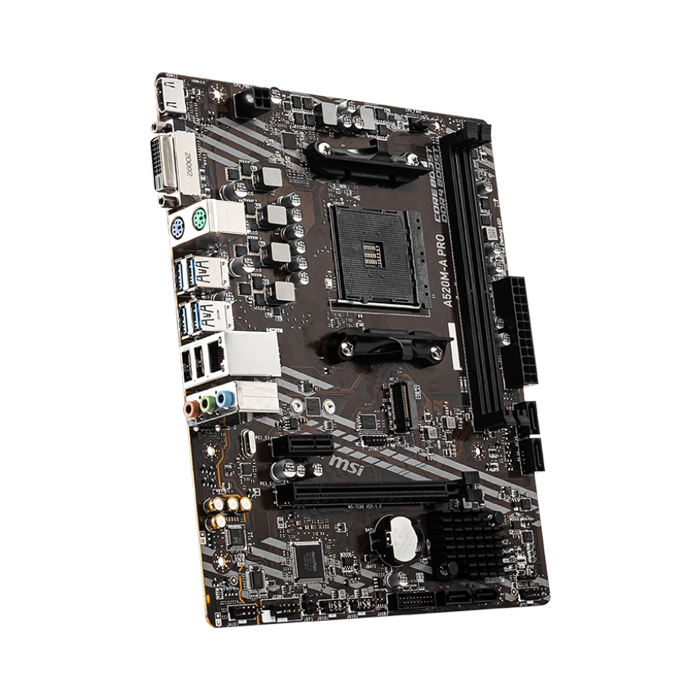 Tarjeta madre MSI A520M-A PRO, AM5, AMD X870, 4x DDR5 8200Mhz+, PCI-E1 Gen PCIe 5.0, 1xTipo C DisplayPort, 1xHDMI, 4X USB 2.0, 2X USB Tipo A, 2xM.2, Realtek® 8126VB 5G LAN. A520M-A PRO
