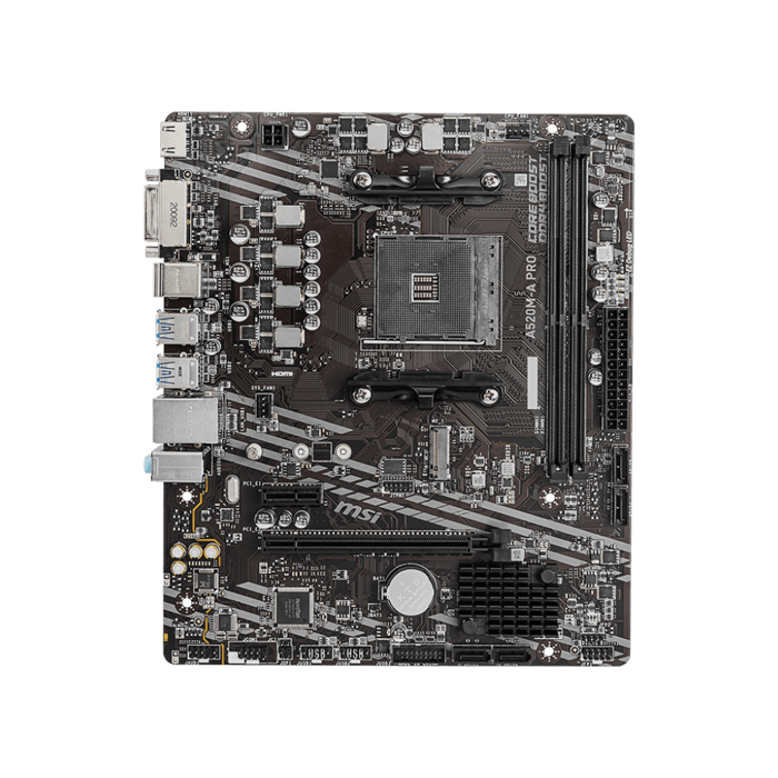 Tarjeta madre MSI A520M-A PRO, AM5, AMD X870, 4x DDR5 8200Mhz+, PCI-E1 Gen PCIe 5.0, 1xTipo C DisplayPort, 1xHDMI, 4X USB 2.0, 2X USB Tipo A, 2xM.2, Realtek® 8126VB 5G LAN. A520M-A PRO