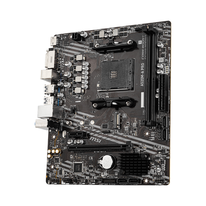 Tarjeta madre MSI A520M-A PRO, AM5, AMD X870, 4x DDR5 8200Mhz+, PCI-E1 Gen PCIe 5.0, 1xTipo C DisplayPort, 1xHDMI, 4X USB 2.0, 2X USB Tipo A, 2xM.2, Realtek® 8126VB 5G LAN. A520M-A PRO