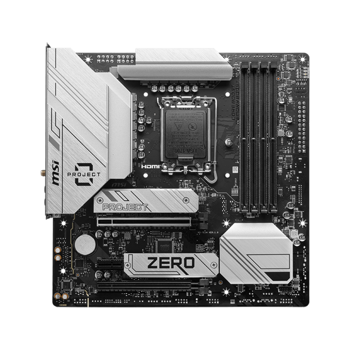 Tarjeta madre MSI B760M PROJECT ZERO, LGA1700, Intel B760, 4x DDR5 7800Mhz+(OC), PCI-E1 Gen PCIe 5.0, 1xDisplayPort, 1xHDMI, 4X USB 2.0, 3X USB Tipo A(10Gbps), 2xM.2, Realtek® 2.5Gbps LAN. B760M PROJECT ZERO