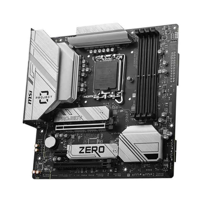 Tarjeta madre MSI B760M PROJECT ZERO, LGA1700, Intel B760, 4x DDR5 7800Mhz+(OC), PCI-E1 Gen PCIe 5.0, 1xDisplayPort, 1xHDMI, 4X USB 2.0, 3X USB Tipo A(10Gbps), 2xM.2, Realtek® 2.5Gbps LAN. B760M PROJECT ZERO