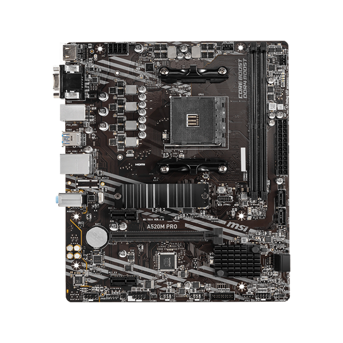 Tarjeta madre MSI AMD A520M PRO, AM4, 2x DDR4 3200Mhz, PCI-E1 Gen PCIe 5.0, 1xTipo C DisplayPort, 1xHDMI, 4X USB 2.0, 2X USB Tipo A, 2xM.2, Realtek® 8126VB 5G LAN. A520M PRO
