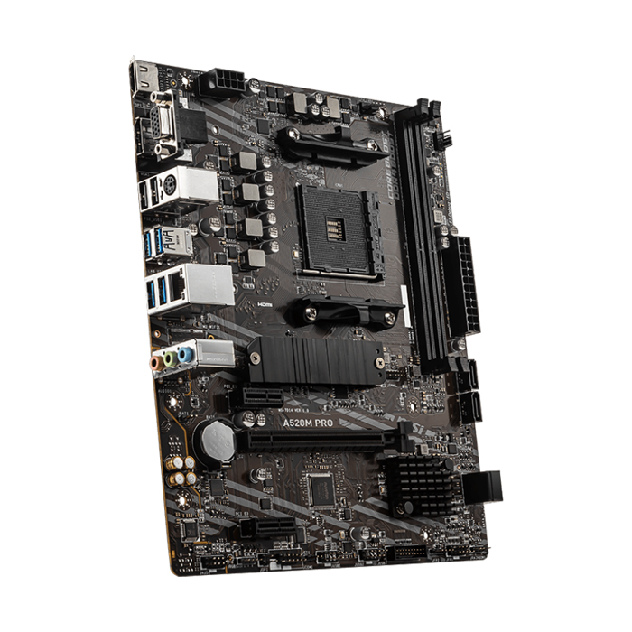 Tarjeta madre MSI AMD A520M PRO, AM4, 2x DDR4 3200Mhz, PCI-E1 Gen PCIe 5.0, 1xTipo C DisplayPort, 1xHDMI, 4X USB 2.0, 2X USB Tipo A, 2xM.2, Realtek® 8126VB 5G LAN. A520M PRO