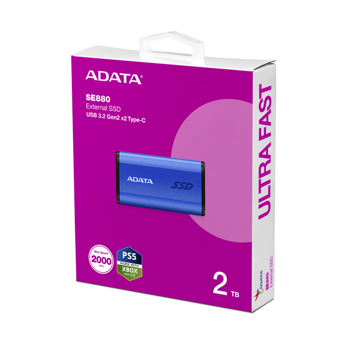 SSD Externo Adata SE880, 2TB, USB-C 3.2, Lectura 2000 MB/s, Escritura 2000 MB/s, Azul  AELI-SE880-2TCBU