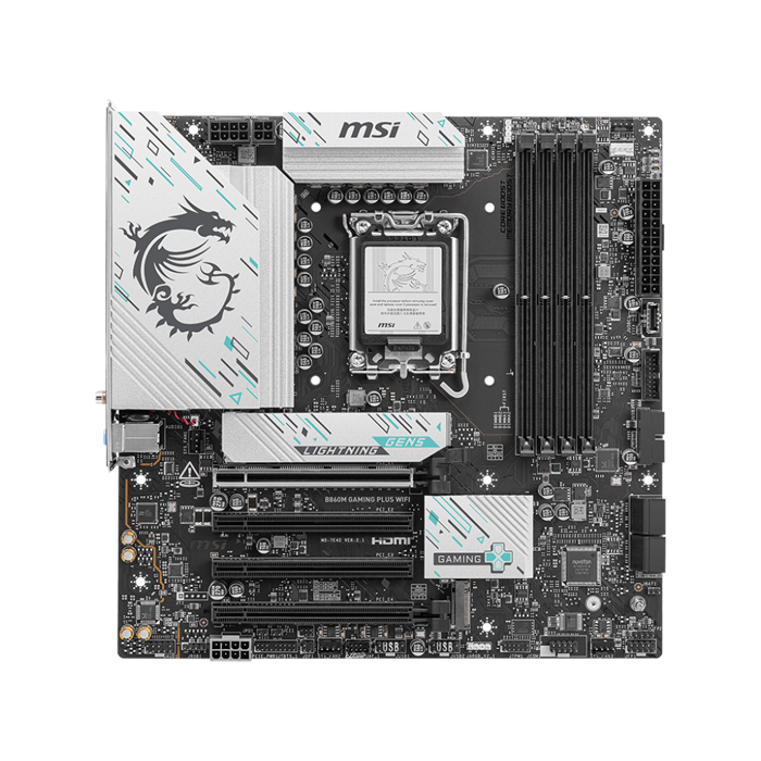 Tarjeta Madre Intel MSI Intel Ultra - LGA1851, Intel B860, Micro-ATX, 4x DDR5 hasta 256GB UDIMM, PCIe 4.0 y 5.0 x16, HDMI 2.1, DP 1.4, Tipo-C, USB. B860M GAMING PLUS WIFI