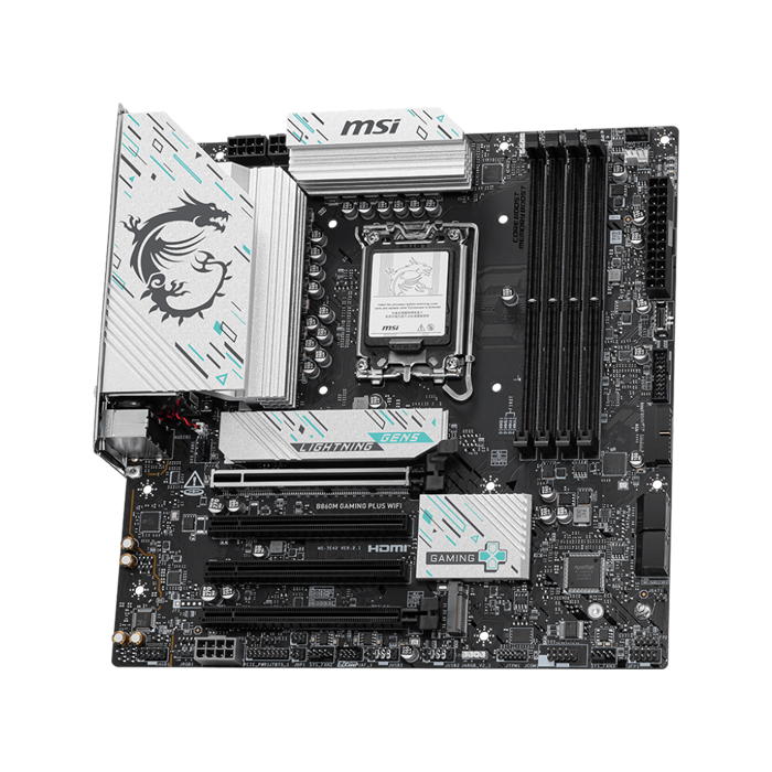 Tarjeta Madre Intel MSI Intel Ultra - LGA1851, Intel B860, Micro-ATX, 4x DDR5 hasta 256GB UDIMM, PCIe 4.0 y 5.0 x16, HDMI 2.1, DP 1.4, Tipo-C, USB. B860M GAMING PLUS WIFI