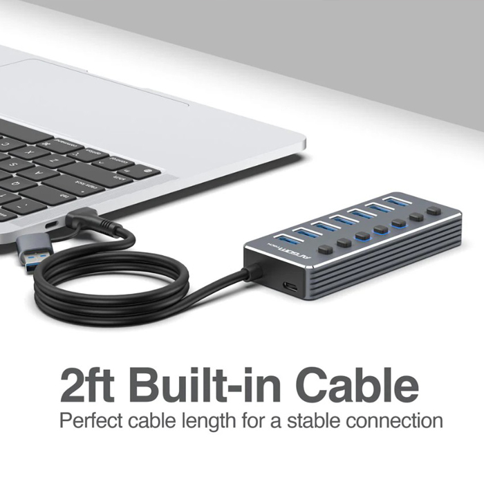 HUB Argom ARG-UB-0191 Tipo C/USB 3.0 2 en 1 de One Axess con 7 puertos USB 3.0, Velocidad de transferencia de datos de 5 Gbps. ARG-UB-0191