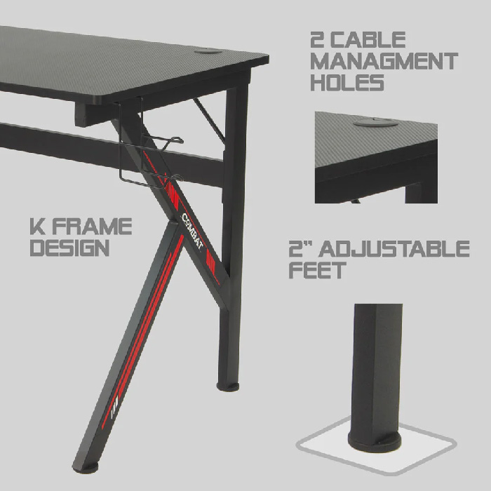 Mesa Gaming Argom ERGO Z47, ARG-DK-9247BK, Medidas: 47,2 x 23,6 x 29,5 pulgadas, color negro detalles en rojo.