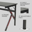 Mesa Gaming Argom ERGO Z47, ARG-DK-9247BK, Medidas: 47,2 x 23,6 x 29,5 pulgadas, color negro detalles en rojo.