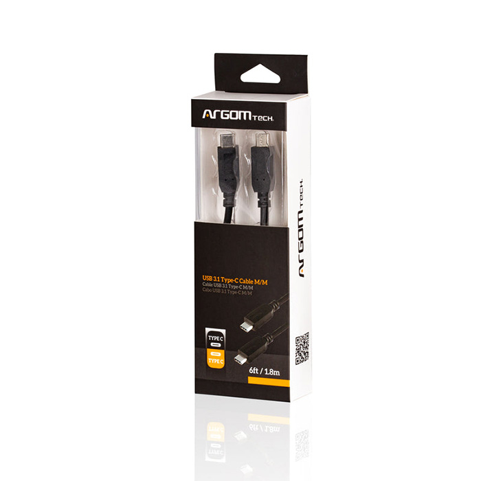 Cable Argom Tipo-C a Tipo-C M/M - 6pies (1.8M), para celulares, tablet, laptops, transferencia hasta 5Gbps. ARG-CB-0063