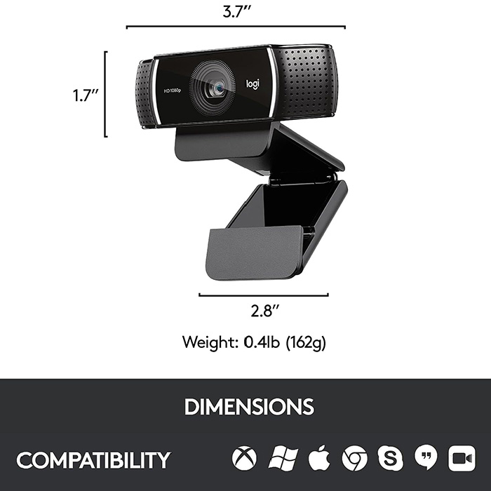 Webcams Logitech C922 Pro Stream - 1080p FHD, tripode de 18.5cm incluido, software Xsplit licencia por 3 meses, compatible con: Windows, Mac, Xbox One, usb, 960-001087