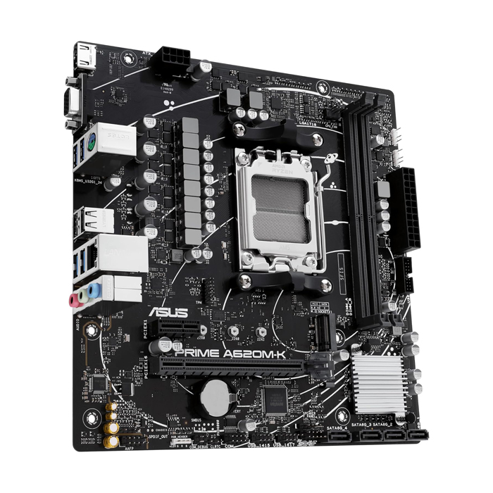 Tarjeta Madre AMD Asus PRIME A620M-K - AM5, AMD A620, 2x DDR5 7200Mhz(OC), Realtek 1Gb Ethernet, PCIe 4.0 x16, DisplayPort, HDMI, VGA, USB 3.2, M.2, SATA 6Gb/s. PRIME A620M-K