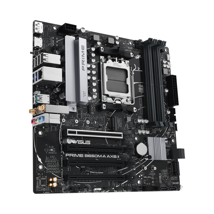 Tarjeta Madre AMD Asus PRIME B650M-A AX6 II - AM5, AMD B650, 4x DDR5 7600Mhz(OC), Realtek 1Gb Ethernet, Wi-Fi 6, Bluetooth® v5.3, PCIe 4.0 x16, DisplayPort, HDMI, VGA, USB 3.2, M.2, SATA 6Gb/s. PRIME B650M-A AX6 II