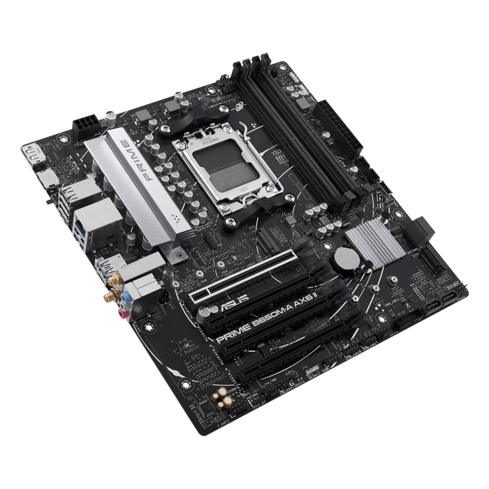 Tarjeta Madre AMD Asus PRIME B650M-A AX6 II - AM5, AMD B650, 4x DDR5 7600Mhz(OC), Realtek 1Gb Ethernet, Wi-Fi 6, Bluetooth® v5.3, PCIe 4.0 x16, DisplayPort, HDMI, VGA, USB 3.2, M.2, SATA 6Gb/s. PRIME B650M-A AX6 II