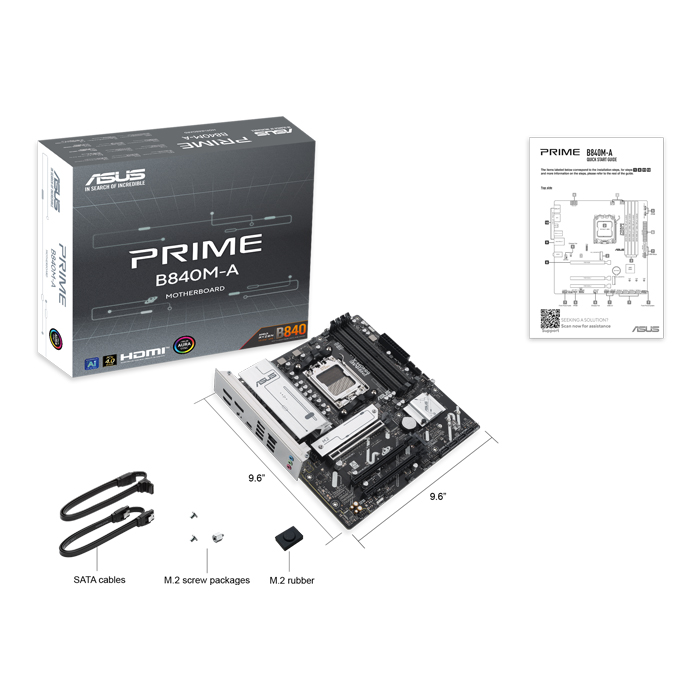 Tarjeta Madre AMD Asus PRIME B840M-A - AM5, AMD B840, 4x DDR5 7600Mhz(OC), ASUS LANGuard, PCIe 4.0 x16, 2x DisplayPort, HDMI, M.2, SATA 6Gb/s. PRIME B840M-A