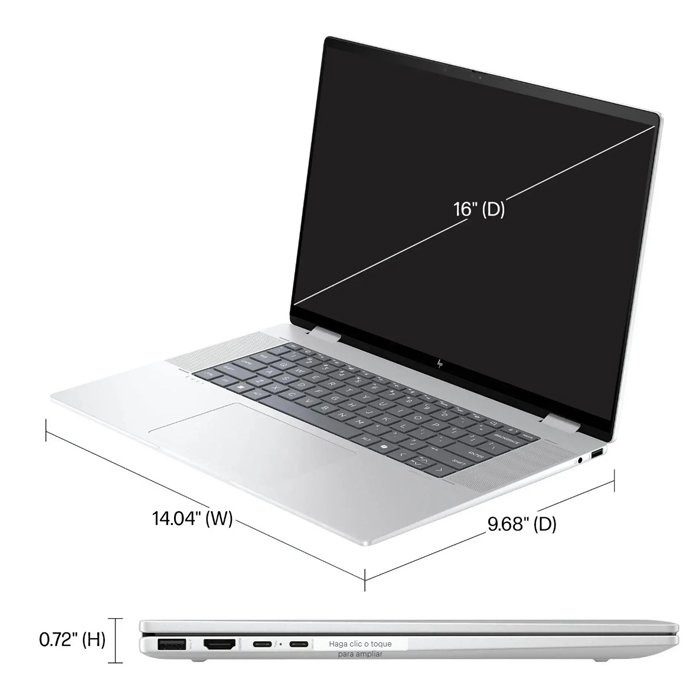 Laptop HP 16-AC0013DX - 2 en 1 Envy de 16" pantalla táctil, 1920 x 1200 (WUXGA), Intel ULTRA 5-125U, 16GB, 512GB SSD, Webcam, Wifi, Bluetooth, Windows 11 Home Ingles, Color Plateado. 9S1R5UA#ABA
