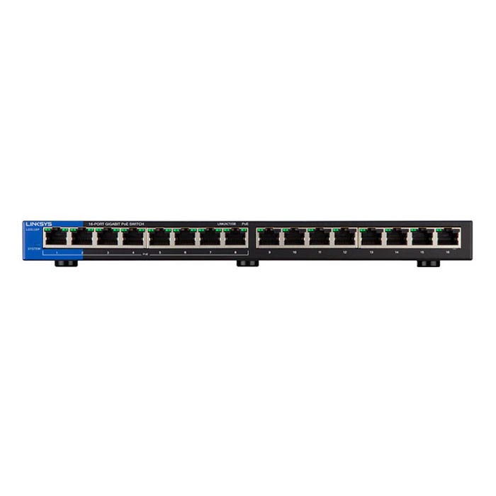 Conmutador (Switch) Linksys LGS116P Desktop Switch PoE - Gigabit de 16 puertos Ethernet a 10/100/1000Mbps, 8 puertos PoE+, QoS.