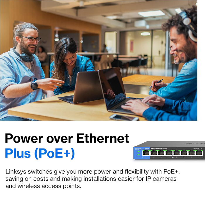 Conmutador (Switch) Linksys LGS116P Desktop Switch PoE - Gigabit de 16 puertos Ethernet a 10/100/1000Mbps, 8 puertos PoE+, QoS.