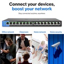 Conmutador (Switch) Linksys LGS116P Desktop Switch PoE - Gigabit de 16 puertos Ethernet a 10/100/1000Mbps, 8 puertos PoE+, QoS.