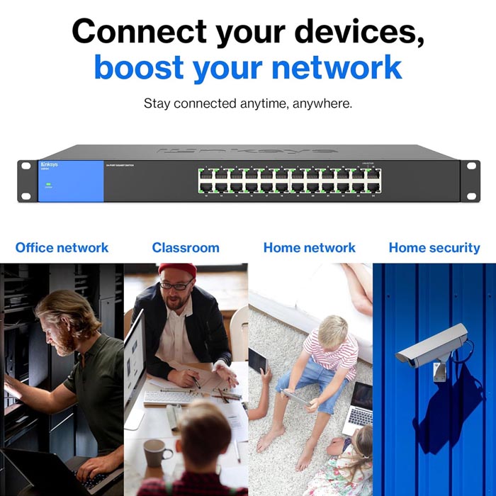 Conmutador (Switch) Linksys LGS124P Rack Mount Switch PoE - Gigabit de 24 puertos ethernet a 10/100/1000Mbps, 12 Puertos PoE+.