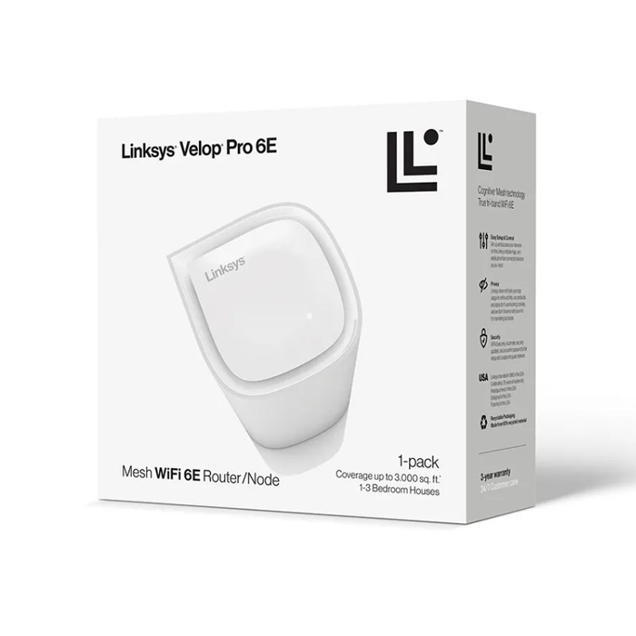 Enrutador Inalámbrico Linksys - Velop Pro 6E Tri banda Mesh WiFi 6, AXE5400, Velocidad Hasta 5400Mb/s, hasta 275 m² y 200 Dispositivos. MX6201