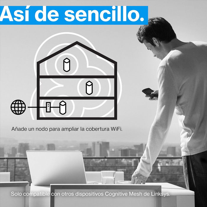 Enrutador Inalámbrico Linksys - Velop Pro 6E Tri banda Mesh WiFi 6, AXE5400, Velocidad Hasta 5400Mb/s, hasta 275 m² y 200 Dispositivos. MX6201