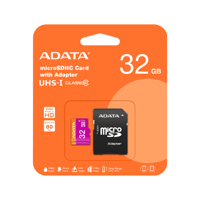 Tarjeta de Memoria Micro SD A-DATA microSDXC/UHS-I clase 10 - Capacidad de 32GB, V10, hasta 100MB/s Lectura, 25MB/s escritura. AUSDH32GUICL10A1-RA1
