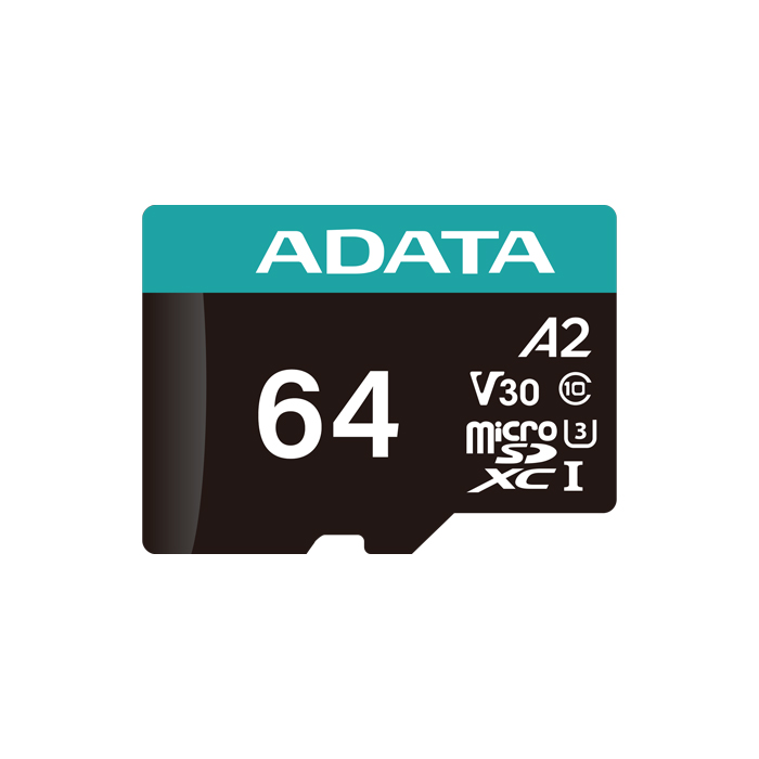 Tarjeta de Memoria Micro SD A-DATA microSDXC/SDHC A-DATA Premier Pro - Capacidad 64G, BUHS-I U3, clase 10(V30) hasta 100MB/s Lectura, 80MB/s escritura, adaptador SD. AUSDX64GUI3V30SA2-RA
