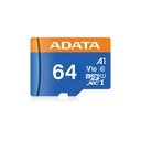 Tarjeta de Memoria microSDXC/SDHC A-DATA Premier - UHS-I Class10 (A1, V10) hasta 100MB/s Lectura, 25MB/s escritura, adaptador SD incluido, con capacidad de 64GB. AUSDX64GUICL10A1-RA1