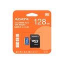 Tarjeta de Memoria Micro SD A-DATA microSDXC/SDHC UHS-I Clase 10 - Capacidad  128GB, A1, hasta 100MB/s Lectura, 25MB/s escritura, adaptador SD. AUSDX128GUICL10A1-RA1
