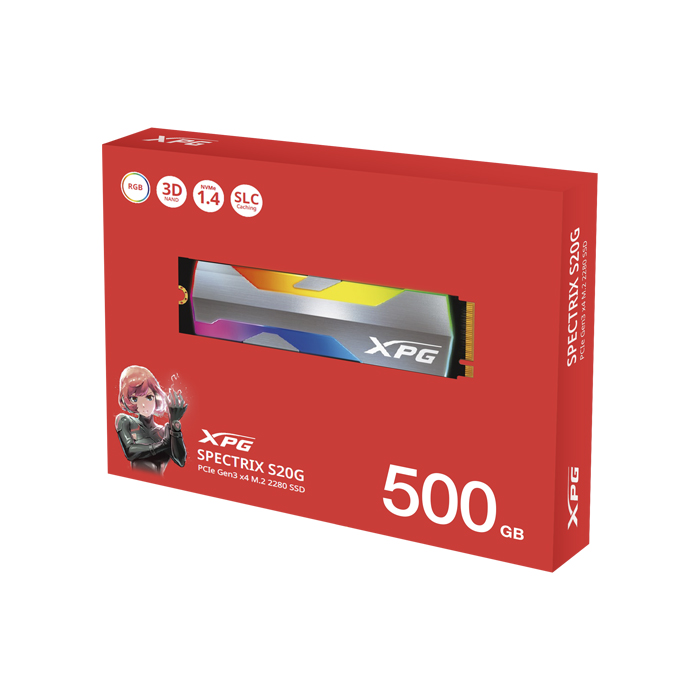 Unidad de Estado Solido(SSD) A-Data XPG SPECTRIX S20G - Capacidad de 500GB, RGB, 3D NAND, 2500MB/s de lectura, 1800MB/s de escritura, PCIe Gen3x4, M.2 2280. ASPECTRIXS20G-500G-C