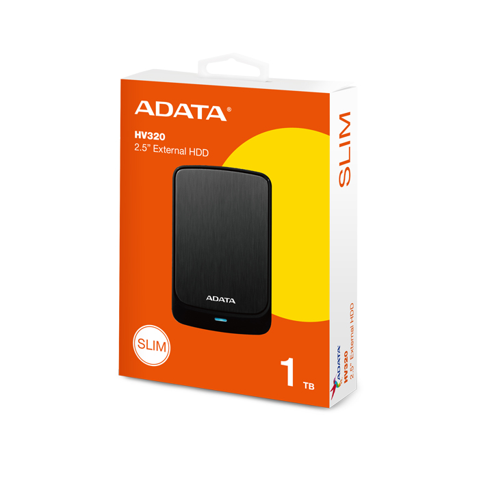 Disco Duro 2.5" A-DATA HV320 Slim 1TB - Portátil Externo, Interfaz USB 3.2 y 2.0, Color Negro AHV320-1TU31-CBK