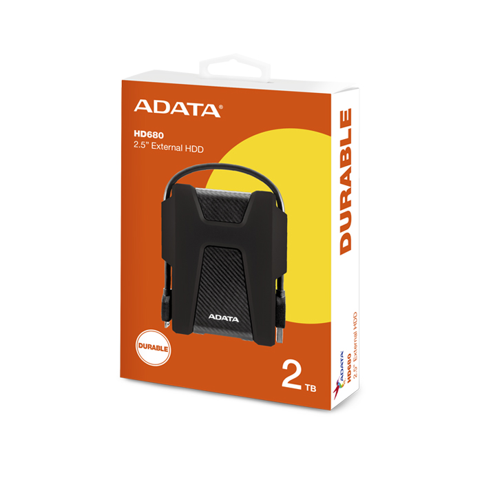 Disco Duro Externo 2.5" A-DATA HD680 - Capacidad de 2TB, Resistente a golpes, portátil, interfaz USB 3.2 y 3.1, color negro. AHD680-2TU31-CBK