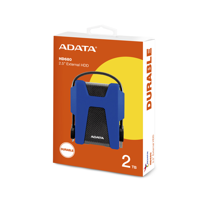 Disco Duro Externo 2.5" A-DATA HD680 - Resistente a golpes, portátil, interfaz USB 3.2 y 3.1, con capacidad de 2TB, color azul. AHD680-2TU31-CBL