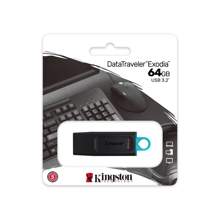 Memoria Flash Kingston DataTraveler Exodia - G1, USB 3.2, con capacidad de 64GB, color negro/celeste. DTX/64GB