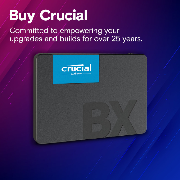 Unidad de Estado Sólido (SSD) Crucial BX500 - Capacidad de 1TB, 540MB/s de lectura, 500MB/s de escritura, SATA 6Gb/s 3D Nand, 7.0mm. CT1000BX500SSD1