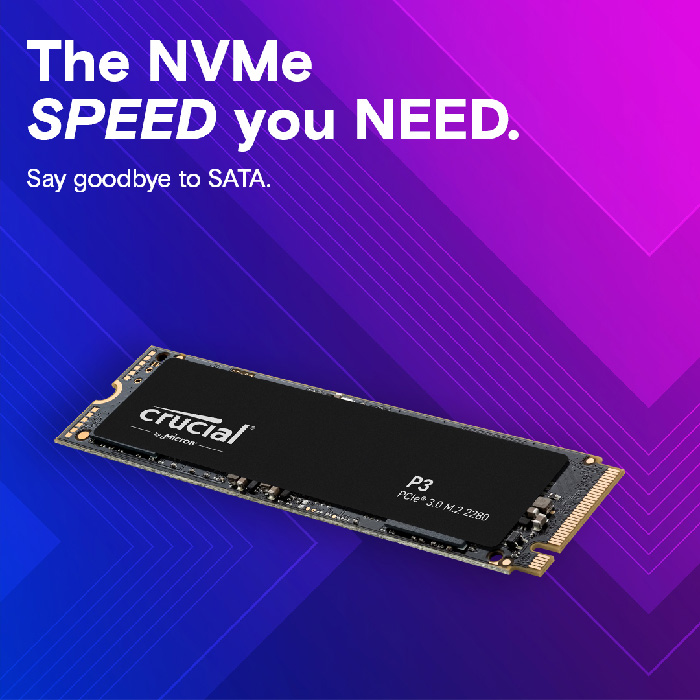 Unidad de Estado Sólido (SSD) Crucial P3 Plus PCIe NVMe 500GB - 4700MB/s de Lectura, 1900MB/s de Escritura, PCIe Gen4, M.2 (2280) CT500P3PSSD8