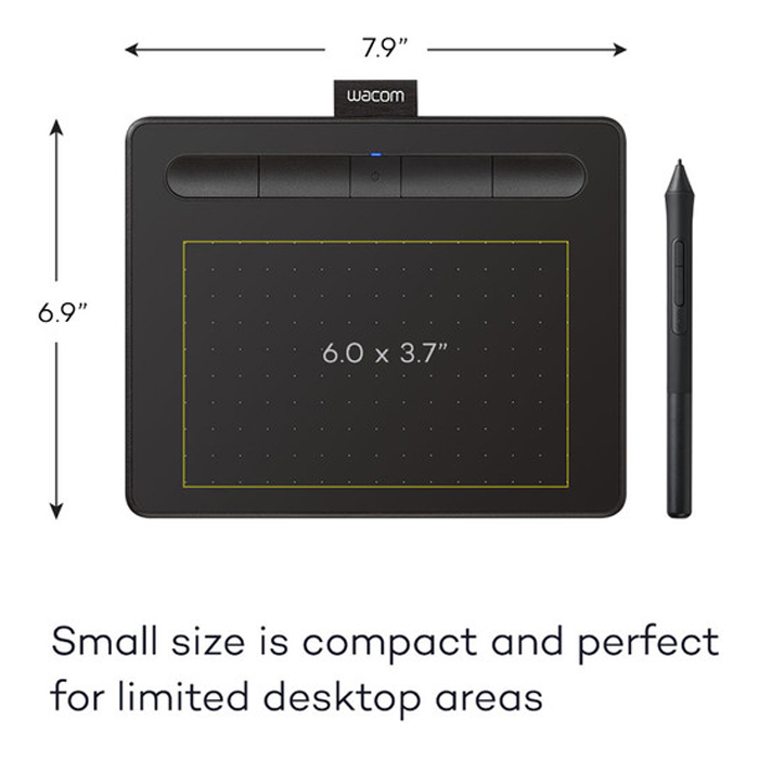 Tableta Digitalizadora Wacom Intuos CTL4100WLK0 - Tabla digitalizadora con lápiz, bluetooth, tamaño 200x160x8.8 mm, área activa 152x95 mm, 2540 lpi, pequeña, color negro.