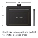 Tableta Digitalizadora Wacom Intuos CTL4100WLK0 - Tabla digitalizadora con lápiz, bluetooth, tamaño 200x160x8.8 mm, área activa 152x95 mm, 2540 lpi, pequeña, color negro.