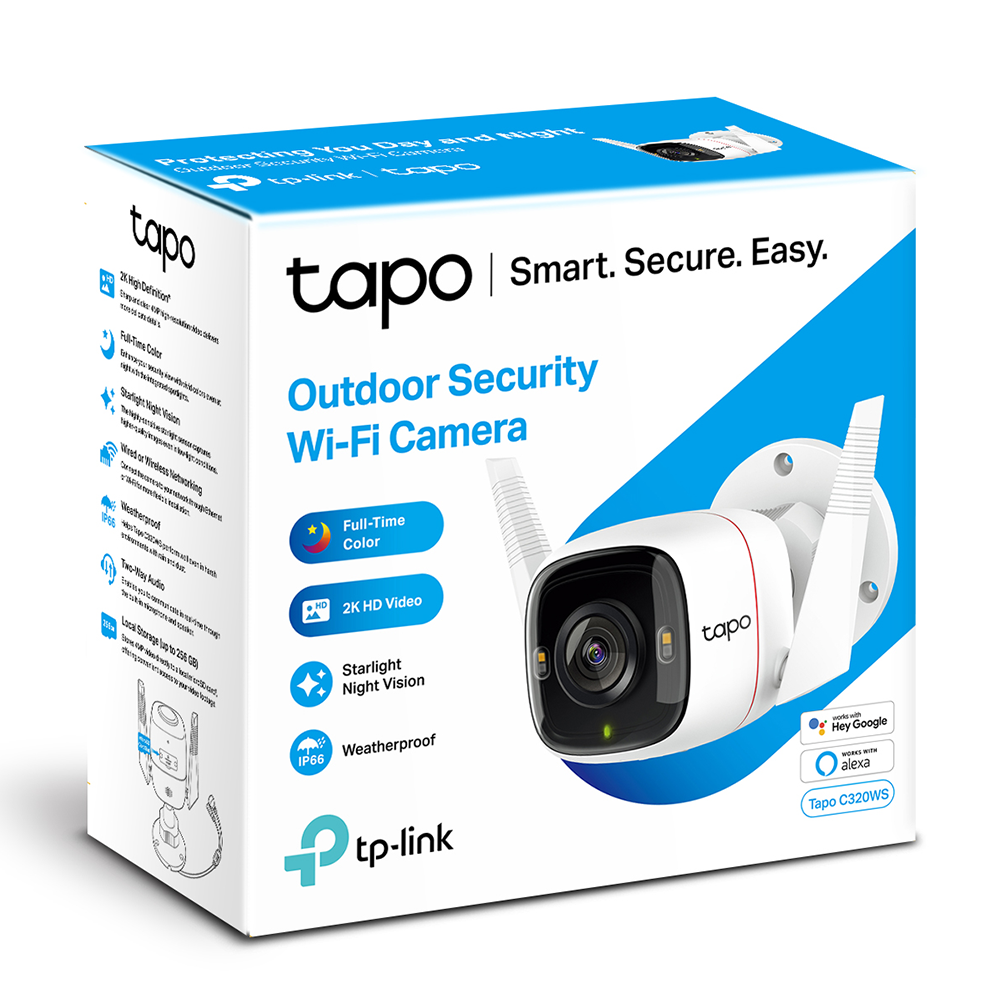 Cámara para Exteriores Tapo C320WS - Resolucion 4 MP (2560 × 1440)15fps, WiFi 2.4GHz, MicroSD, Detección de Movimiento, Visión Nocturna(850 nm IR LED hasta 30m), Audio Bidireccional, Compatible con Amazon Alexa y Google Assistant. Tapo C320WS
