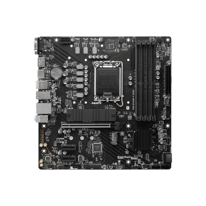Tarjeta madre MSI PRO B760M-P DDR4 - LGA1700, Intel B760, 4x DDR4 4800Mhz(OC), PCI-Express 4.0, DisplayPort, HDMI, VGA, 4X USB 2.0, 1X USB 3.2, M.2, LAN 2.5G