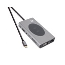 Hub VCOM CU467 - USB 3.1 Tipo C macho a 5 X USB 3.0 hembra, carga inalambrica 10W, 1 X HDMI, 1 x VGA, 1 X RJ45, 1 X USB Tipo-C hembra, jack 3.5mm, ranura para micro SD + SD, color gris.