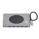 Hub VCOM CU467 - USB 3.1 Tipo C macho a 5 X USB 3.0 hembra, carga inalambrica 10W, 1 X HDMI, 1 x VGA, 1 X RJ45, 1 X USB Tipo-C hembra, jack 3.5mm, ranura para micro SD + SD, color gris.