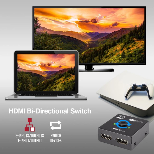 Switch - Spliter de HDMI Argom, ARG-AV-5120 - 2 en 1 Bidireccional, 2 entradas HDMI a 1 salida HDMI o 1 entrada HDMI a 2 salidas HDMI, Resolución máxima: 3840x2160p a 60 Hz.